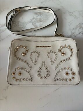 Michael Kors White Crossbody with Gold Stud Embellishments